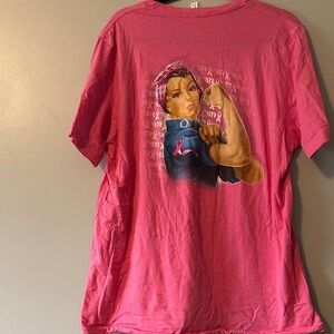 BTR Rosie the Riveter Retro Breast Cancer Ribbon Vibrant Pink Tee